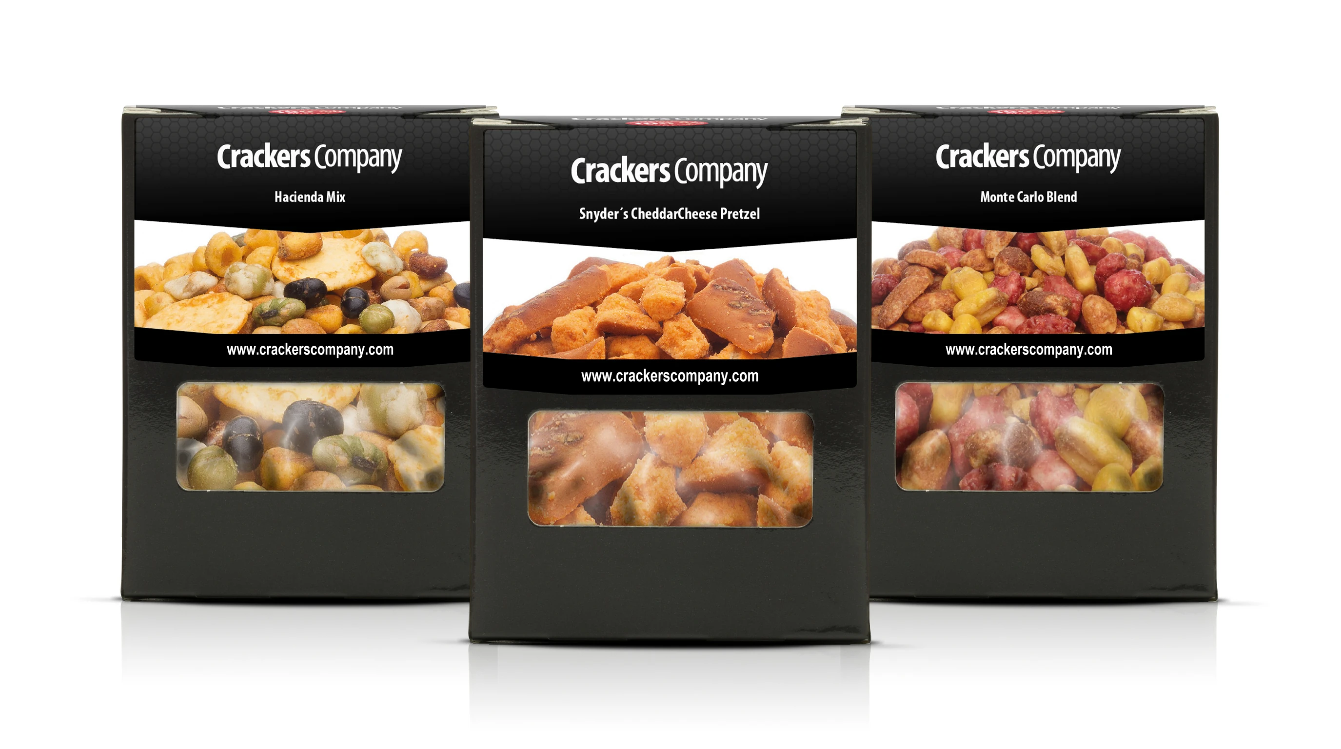 Drei CrackersCompany Snack-Schachteln