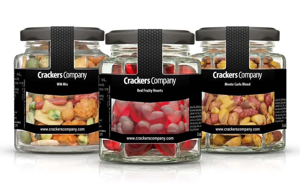 Drei eckige CrackersCompany Snackgläser